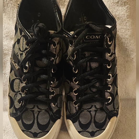 Coach Signature Monogram Grey & Black Sneakers Shoes Women's Size 9B - Picture 5 of 9